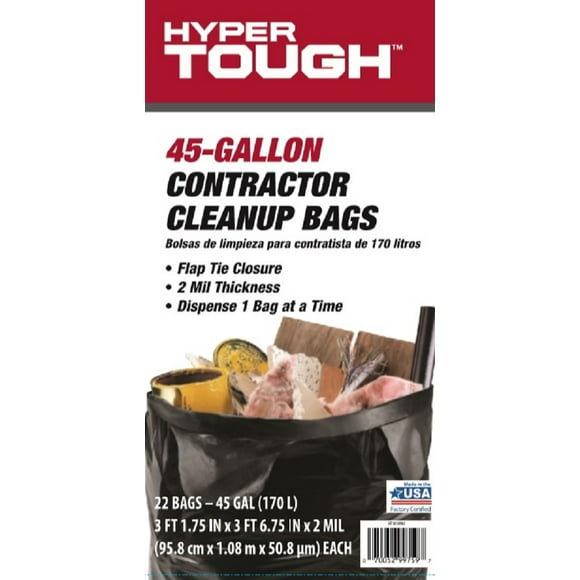 Hyper Tough Flap Tie Clean-Up Bags 45 Gallon 22 ct Hyper Tough Flap Tie Clean-Up Bags 45 Gallon 22 ct